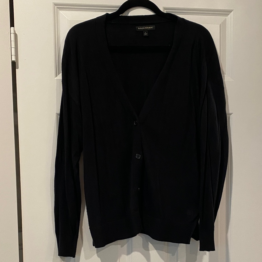 Banana Republic Black V-Neck Button Cardigan